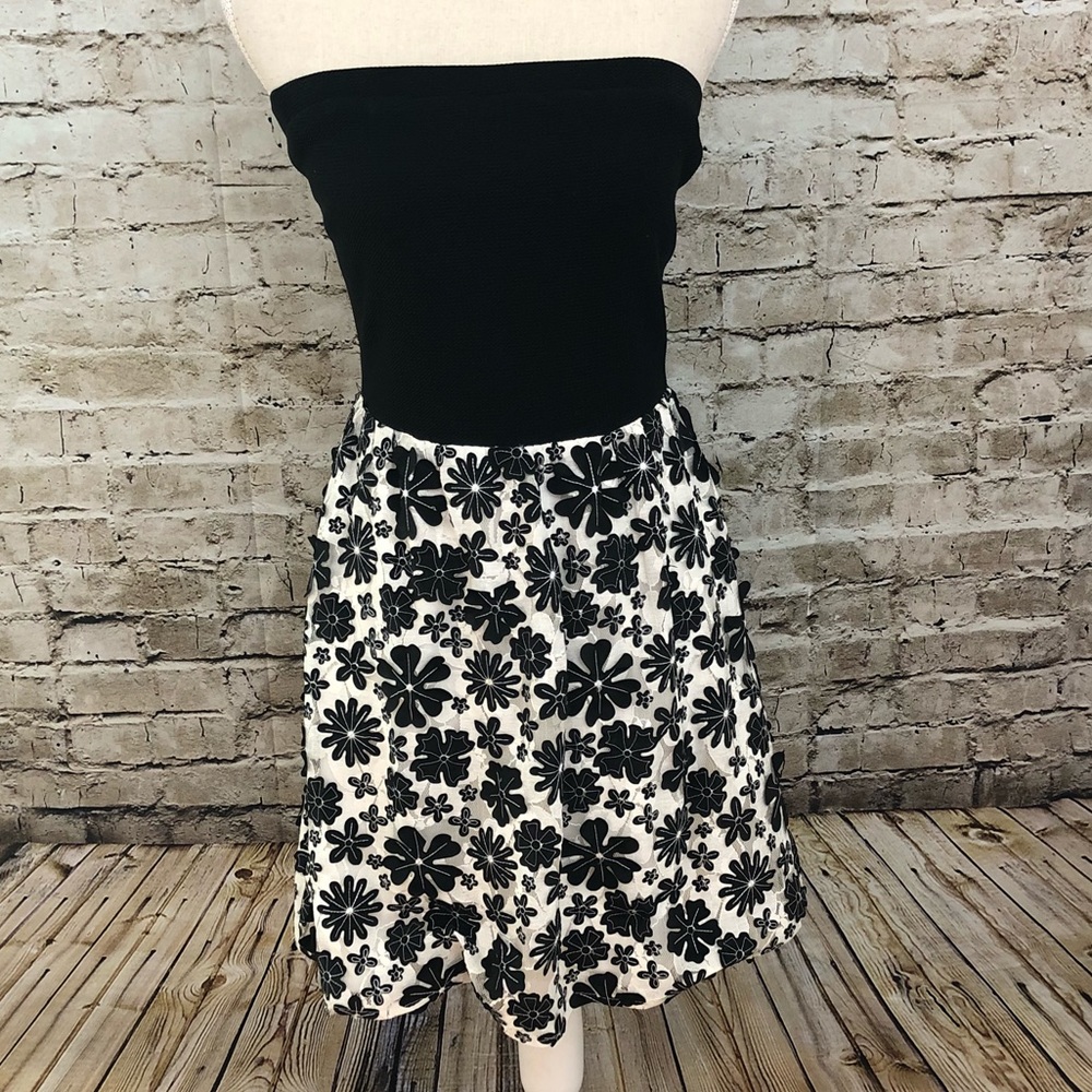BLUE RAIN Strapless Black Floral Stretch Dress
